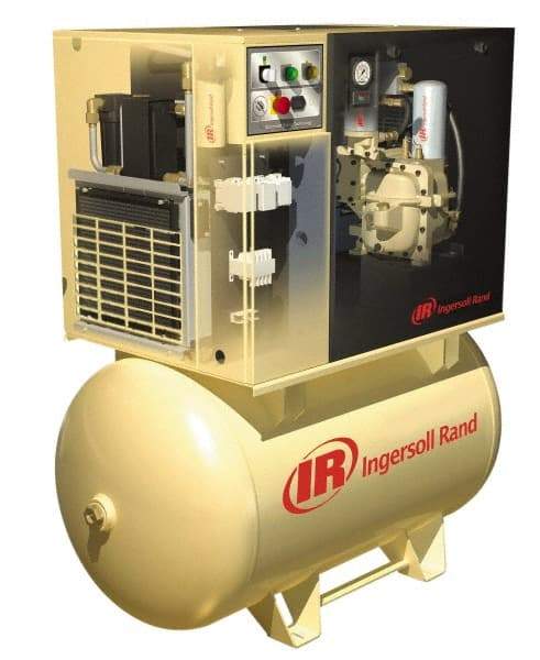 Ingersoll-Rand - 7.5 hp, 80 Gal Stationary Electric Horizontal Screw Air Compressor - Three Phase, 125 Max psi, 27 CFM, 230 Volt - Industrial Tool & Supply