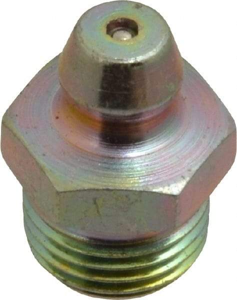 PRO-LUBE - Straight Head Angle, 1/8-27 PTF Steel Standard Grease Fitting - 7/16" Hex, 16.8mm Overall Height, 7.1mm Shank Length, Zinc Plated Finish - Industrial Tool & Supply