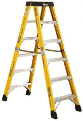 Made in USA - 5 Steps, 12 Ft. High, Type IAA Rating, Fiberglass Step Ladder - Industrial Tool & Supply