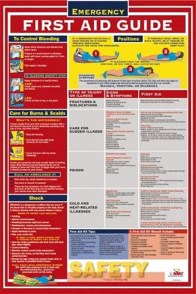 NMC - 18" Wide x 24" High Laminated Paper Emergency First Aid Information Poster - English - Industrial Tool & Supply