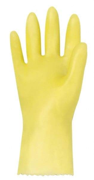 MAPA Professional - Size S (7), 10-1/2" Long, 10 mil Thick, PVC Chemical Resistant Gloves - Textured Finish, Gauntlet Pinked Cuff, Yellow - Industrial Tool & Supply