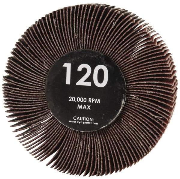 Value Collection - 3" Diam x 1" Face Width, Fine Aluminum Oxide Coated Mounted Flap Wheel - 1/4" Shank Mount, 120 Grit, Cloth Backing, 23,800 Max RPM - Industrial Tool & Supply