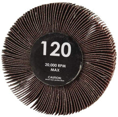Value Collection - 3" Diam x 1" Face Width, Fine Aluminum Oxide Coated Mounted Flap Wheel - 1/4" Shank Mount, 120 Grit, Cloth Backing, 23,800 Max RPM - Industrial Tool & Supply