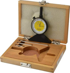 Value Collection - 0 to 200 mm Range, White Dial Depth Gage - 0.01 mm Graduation, 0.05 mm Accuracy, 10 mm Travel, 3-1/8 Inch Base Measuring Length - Industrial Tool & Supply