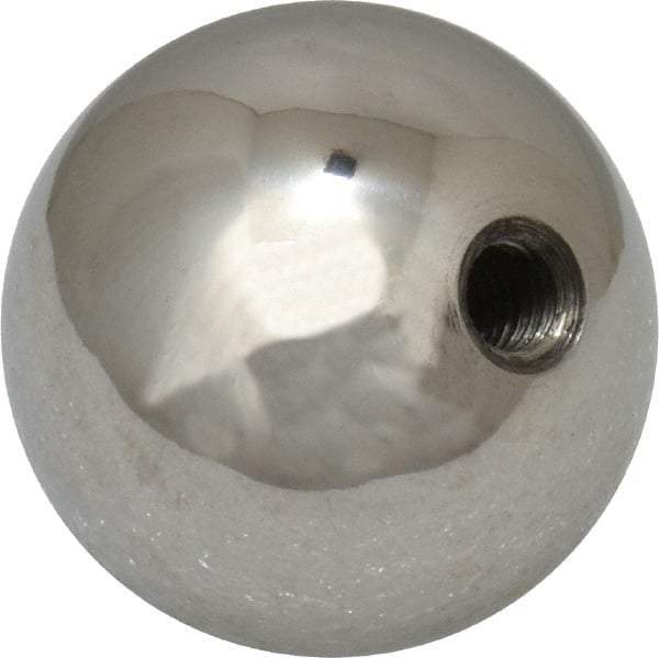 Gibraltar - 10-32 Thread, 1" Diam, Threaded Hole Ball Knob - Natural, Stainless Steel, Smooth Grip, 3/8" Hole Depth - Industrial Tool & Supply