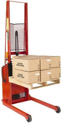 Wesco Industrial Products - 1,000 Lb Capacity, 56" Lift Height, Battery Powered Stacker - 3/4" Lowered Height, 15" Load Center, 25" Fork Length, 25" Overall Width - Industrial Tool & Supply