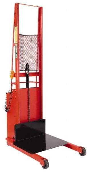 Wesco Industrial Products - 1,000 Lb Capacity, 60" Lift Height, Battery Powered Stacker - 5-3/4" Lowered Height, 15" Load Center, 24" Fork Length, 24" Overall Width - Industrial Tool & Supply
