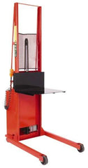 Wesco Industrial Products - 1,000 Lb Capacity, 68" Lift Height, Battery Powered Stacker - 5-3/4" Lowered Height, 15" Load Center, 24" Fork Length, 24" Overall Width - Industrial Tool & Supply