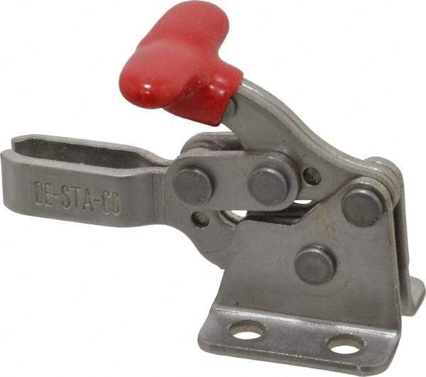 De-Sta-Co - 200 Lb Holding Capacity, Horizontal Handle, Manual Hold Down Toggle Clamp - 170° Handle Movement, 90° Bar Opening, U-Bar, Flanged Base, Electro-Plated Zinc, Stainless Steel - Industrial Tool & Supply