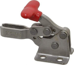 De-Sta-Co - 200 Lb Holding Capacity, Horizontal Handle, Manual Hold Down Toggle Clamp - 170° Handle Movement, 90° Bar Opening, U-Bar, Flanged Base, Electro-Plated Zinc, Stainless Steel - Industrial Tool & Supply
