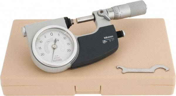 Mitutoyo - 0 to 1 Inch Range, 0.0001 Inch Graduation, Mechanical Indicating Micrometer - Accurate to 0.0001 Inch, Carbide-Tipped Measuring Face, Includes Fitted Plastic Case - Industrial Tool & Supply