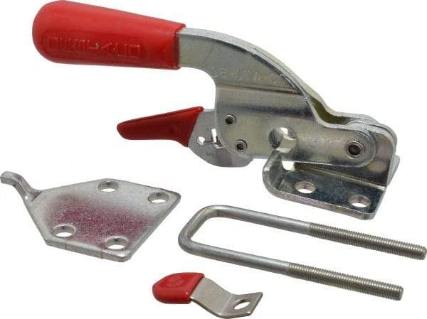 De-Sta-Co - 720 Lb Capacity, Horizontal, U Hook, Flanged Base, Carbon Steel Pull Action Latch Clamp - 1-3/4" Drawing Movement, 6.07" OAL, Threaded U Hook, Straight Handle - Industrial Tool & Supply