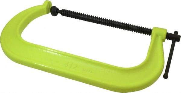 Wilton - Regular-Duty 12-1/4" Max Opening, 6-5/16" Throat Depth, Forged Steel Standard C-Clamp - 9,300 Lb Capacity, 2" Min Opening, Deep Throat, Alloy Steel Screw - Industrial Tool & Supply