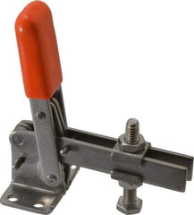 Lapeer - 100 Lb Holding Capacity, Vertical Handle, Manual Hold Down Toggle Clamp - 63° Handle Movement, 95° Bar Opening, U-Bar, Flanged Base, Stainless Steel - Industrial Tool & Supply