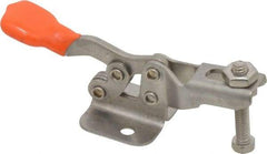 Lapeer - 100 Lb Holding Capacity, Horizontal Handle, Manual Hold Down Toggle Clamp - 85° Handle Movement, 95° Bar Opening, U-Bar, Flanged Base, Stainless Steel - Industrial Tool & Supply