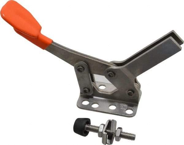 Lapeer - 400 Lb Holding Capacity, Horizontal Handle, Manual Hold Down Toggle Clamp - 85° Handle Movement, 95° Bar Opening, U-Bar, Flanged Base, Stainless Steel - Industrial Tool & Supply