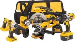 DeWALT - 17 Piece 18 Volt Cordless Tool Combination Kit - Includes 1/4" Impact Driver, 6-1/2" Circular Saw, Cut-Off Tool, Reciprocating Saw, 1/2" Hammer Drill, Battery Included - Industrial Tool & Supply