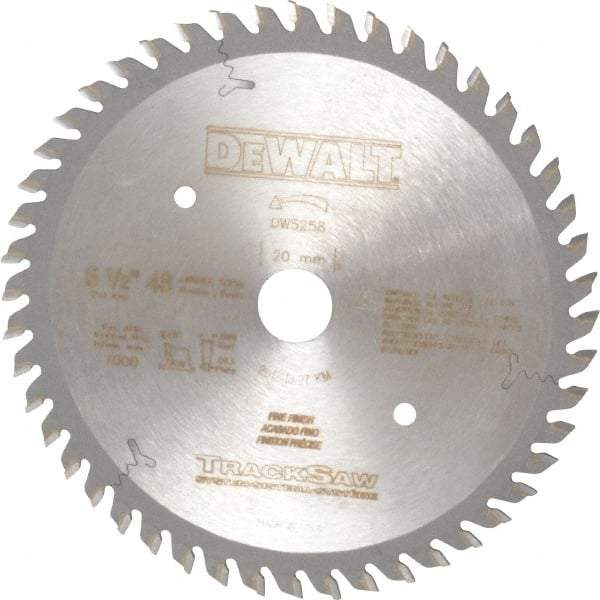 DeWALT - 6-1/2" Diam, 20mm Arbor Hole Diam, 48 Tooth Wet & Dry Cut Saw Blade - Carbide-Tipped, Crosscutting, Mitering, Ripping, Truing Action, Standard Round Arbor - Industrial Tool & Supply