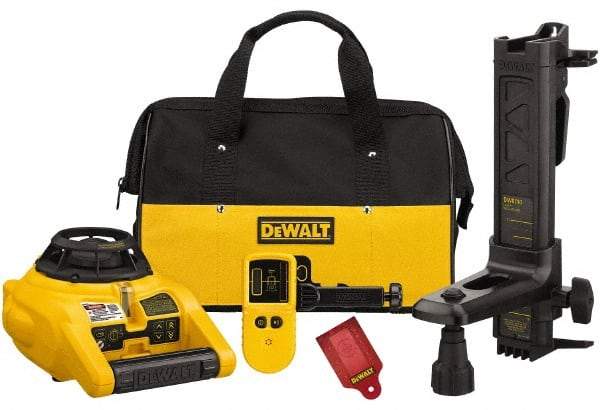 DeWALT - 100' (Interior) & 600' (Exterior) Measuring Range, 1/4" at 100' & 2mm at 10m Accuracy, Self-Leveling Rotary Laser with Detector - ±5° Self Leveling Range, 600 RPM, 2-D Battery Included - Industrial Tool & Supply