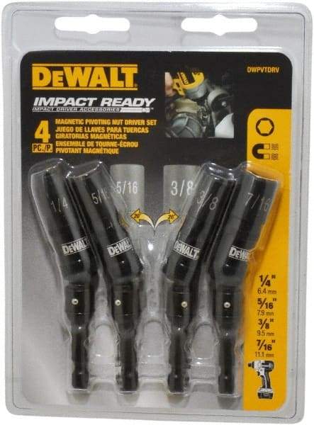 DeWALT - 4 Piece, Magnetic Nutsetter - 1/4 to 7/16" Hex, 1/4" Hex Drive - Industrial Tool & Supply
