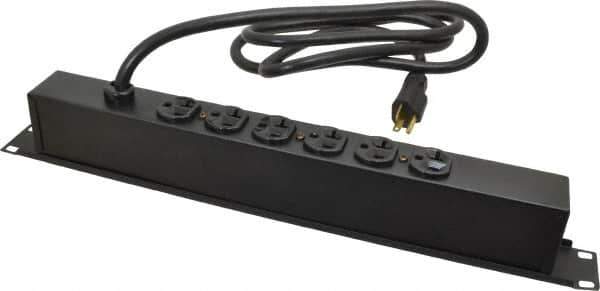 Wiremold - 6 Outlets, 120 Volts, 20 Amps, 6' Cord, Power Outlet Strip - Rack Mount, 6 Back NEMA Configuration, 19" Strip, cULus Recognized - Industrial Tool & Supply