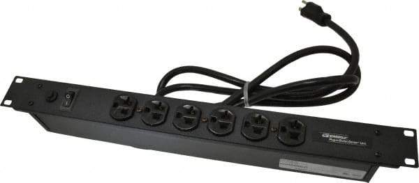 Wiremold - 6 Outlets, 120 Volts, 20 Amps, 6' Cord, Power Outlet Strip - Rack Mount, 6 Front NEMA Configuration, 19" Strip, cULus Recognized - Industrial Tool & Supply