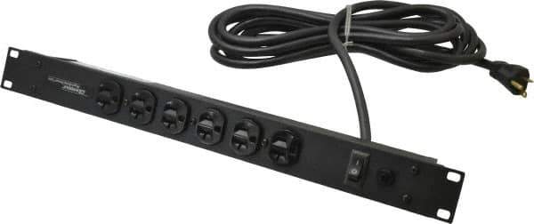 Wiremold - 6 Outlets, 120 Volts, 20 Amps, 15' Cord, Power Outlet Strip - Rack Mount, 6 Front NEMA Configuration, 19" Strip, cULus Recognized - Industrial Tool & Supply