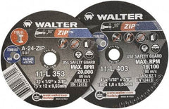 WALTER Surface Technologies - 4" 24 Grit Aluminum Oxide Cutoff Wheel - 1/16" Thick, 3/8" Arbor, 19,100 Max RPM, Use with Die Grinders - Industrial Tool & Supply