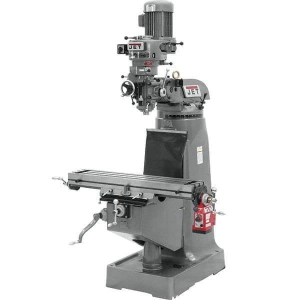 Jet - 9" Table Width x 42" Table Length, Variable Speed Pulley Control, 1 Phase Knee Milling Machine - R8 Spindle Taper, 2 hp - Industrial Tool & Supply