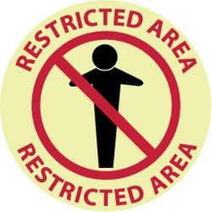 NMC - Restricted Area, Anti-Skid Pressure-Sensitive Vinyl Floor Sign - Round, Black & Red on White, Adhesive Backed, For Security & Admittance - Industrial Tool & Supply