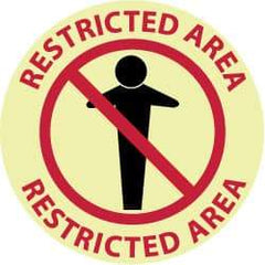NMC - Restricted Area - Restricted Area, Anti-Skid Polyester Floor Sign - Round, Red & Black on Yellow (Glow), Adhesive Backed, For Security & Admittance - Industrial Tool & Supply