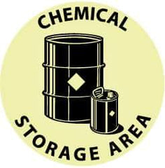 NMC - Chemical Storage Area, Anti-Skid Pressure-Sensitive Vinyl Floor Sign - Round, Black on Yellow, Adhesive Backed, For Hazardous Materials - Industrial Tool & Supply