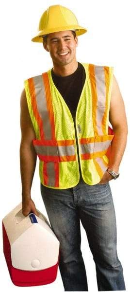 OccuNomix - Size XL/2XL High Visibility Yellow Mesh Expandable Vest - 50 to 56" Chest, ANSI 107-2015, Zipper Closure, 3 Pockets, Polyester - Industrial Tool & Supply
