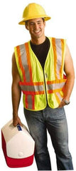 OccuNomix - Size 3X/4XL High Visibility Yellow Mesh Expandable Vest - 58 to 64" Chest, ANSI 107-2015, Zipper Closure, 3 Pockets, Polyester - Industrial Tool & Supply