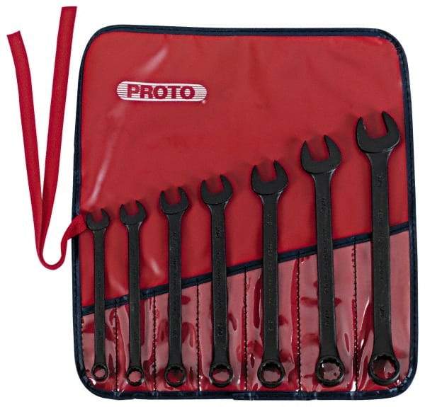 Proto - 7 Piece, 3/8" to 3/4", 12 Point Combination Wrench Set - Inch Measurement Standard, Black Oxide Finish, Comes in Nylon Roll - Industrial Tool & Supply