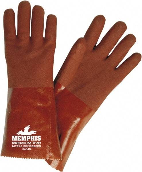 MCR Safety - Size L (9), 14" Long, 28 mil Thick, Supported, PVC Chemical Resistant Gloves - Rough Finish, Fleece/Jersey Lined, Red - Industrial Tool & Supply