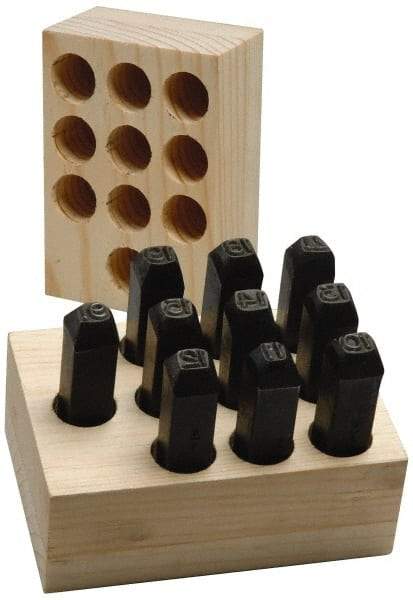 Made in USA - 10 Piece, 3/16" Character Steel Stamp Set - Double Digit Figures, Double Digits - Industrial Tool & Supply