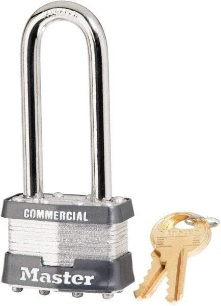 Master Lock - 2-1/2" Shackle Clearance, Keyed Alike Laminated Steel Padlock - 5/16" Shackle Diam, Steel - Industrial Tool & Supply