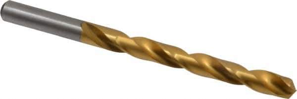 Chicago-Latrobe - Letter T 135° High Speed Steel Jobber Drill - TiN Finish, Right Hand Cut, Spiral Flute, Straight Shank, 4-7/8" OAL, Split Point - Industrial Tool & Supply