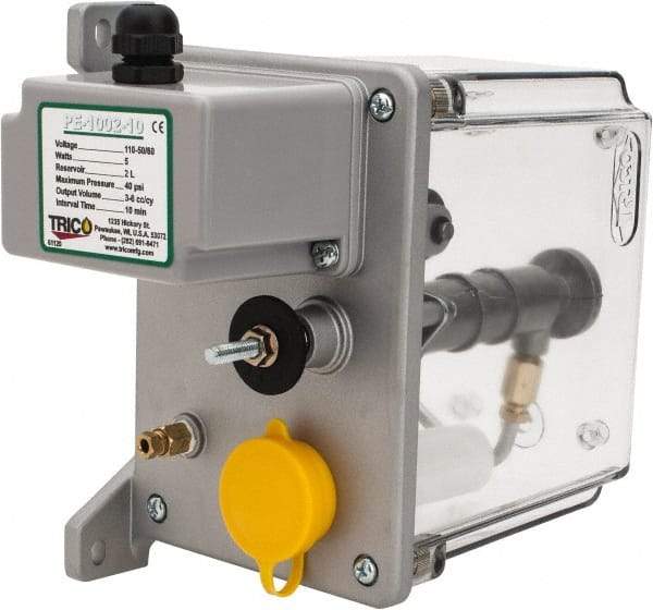Trico - 2 L Reservoir Capacity, 3 - 6 cm Output per Cycle, 18-36 cm Output per Hour, Electric Central Lubrication System - 10 Min Interval Between Cycles, 130mm Wide x 225mm High, 110 Volts, Oil, 5/16-24 Outlet Thread - Industrial Tool & Supply