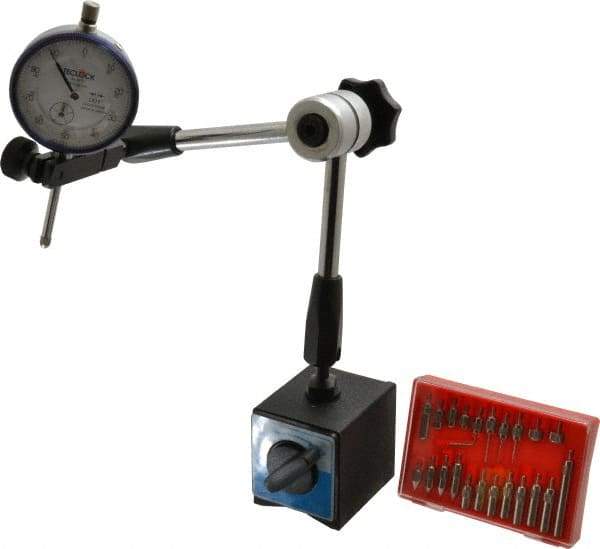 Teclock - 0.001" Graduation, 0-100 Dial Reading, Indicator & Base Kit - 2" Base Length x 2-1/4" Base Width x 2-1/4" Base Height - Industrial Tool & Supply