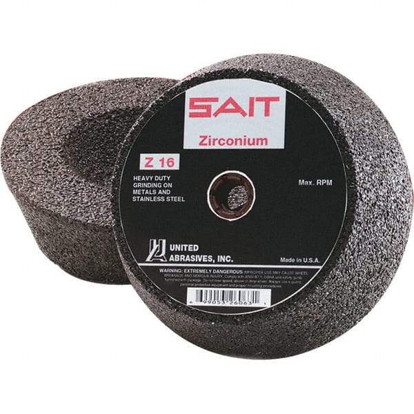 Sait - 6" Diam x 2" Thick, R Hardness, 16 Grit Surface Grinding Wheel - Zirconia Alumina, Type 11, Very Coarse Grade, 6,050 Max RPM, Resinoid Bond - Industrial Tool & Supply