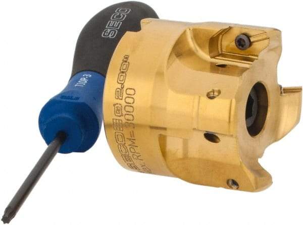 Seco - 2" Cut Diam, 0.295" Max Depth, 3/4" Arbor Hole, 4 Inserts, XPKX12 Insert Style, Indexable Copy Face Mill - R220.97-12 Cutter Style, 30,000 Max RPM, 1.77" High, Through Coolant, Series R220 - Industrial Tool & Supply