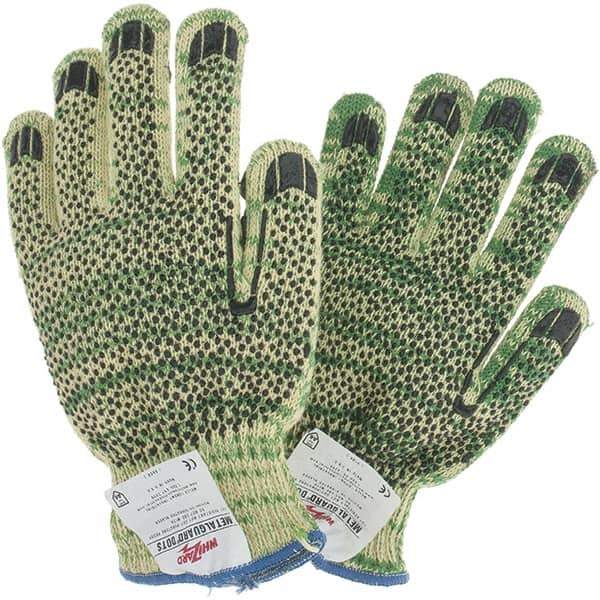 Whizard - Size M, ANSI Cut Lvl A6, Cut Resistant Gloves - Palm & Fingertips Coated, Yellow/Green - Industrial Tool & Supply