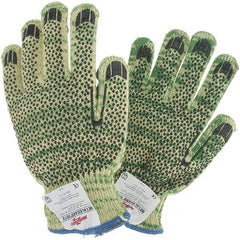 Whizard - Size M, ANSI Cut Lvl A6, Cut Resistant Gloves - Palm & Fingertips Coated, Yellow/Green - Industrial Tool & Supply