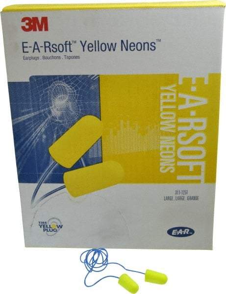 3M - Disposable, Corded, 33 dB Earplugs - Yellow, 200 Pairs - Industrial Tool & Supply