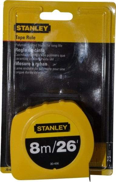 Stanley - 26' x 1" Yellow Blade Tape Measure - 1/32 & 1/16" & 1mm Graduation, Inch/Metric Graduation Style, Yellow Case - Industrial Tool & Supply