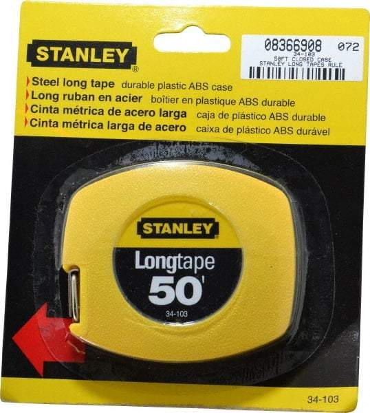 Stanley - 50' x 3/8" Yellow Blade Tape Measure - 1/8" Graduation, Inch Graduation Style, Yellow Case - Industrial Tool & Supply
