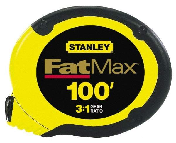 Stanley - 100' x 3/8" Yellow Blade Tape Measure - 1/8" Graduation, Inch Graduation Style, Yellow/Black Case - Industrial Tool & Supply