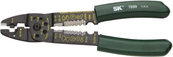 SK - 8-1/2" OAL, 10 AWG Capacity, Crimper/Cutter - 1" Jaw Length x 1/8" Jaw Width, Plastisol Handle - Industrial Tool & Supply
